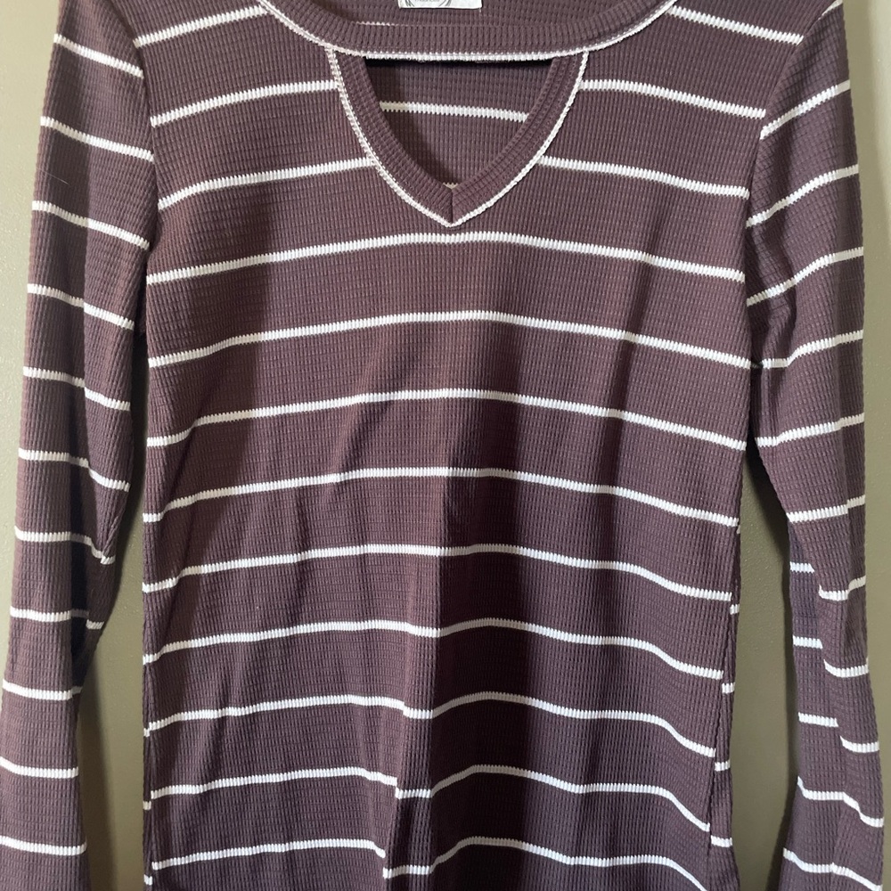 Maurices Plum and White V-Neck Sweater